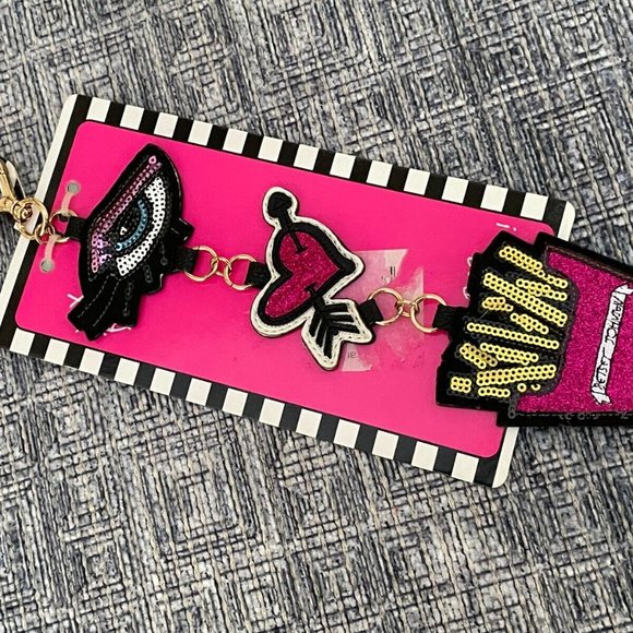 Betsey Johnson Keys Holder Sequin French Fries Heart eye Keychain - Picture 5 of 12
